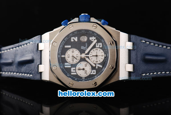 Audemars Piguet Royal Oak Offshore Blue Themes Chronograph Swiss Valjoux 7750 Movement Blue Dial with White Subdials and Numeral Marker-Blue Leather Strap - Click Image to Close